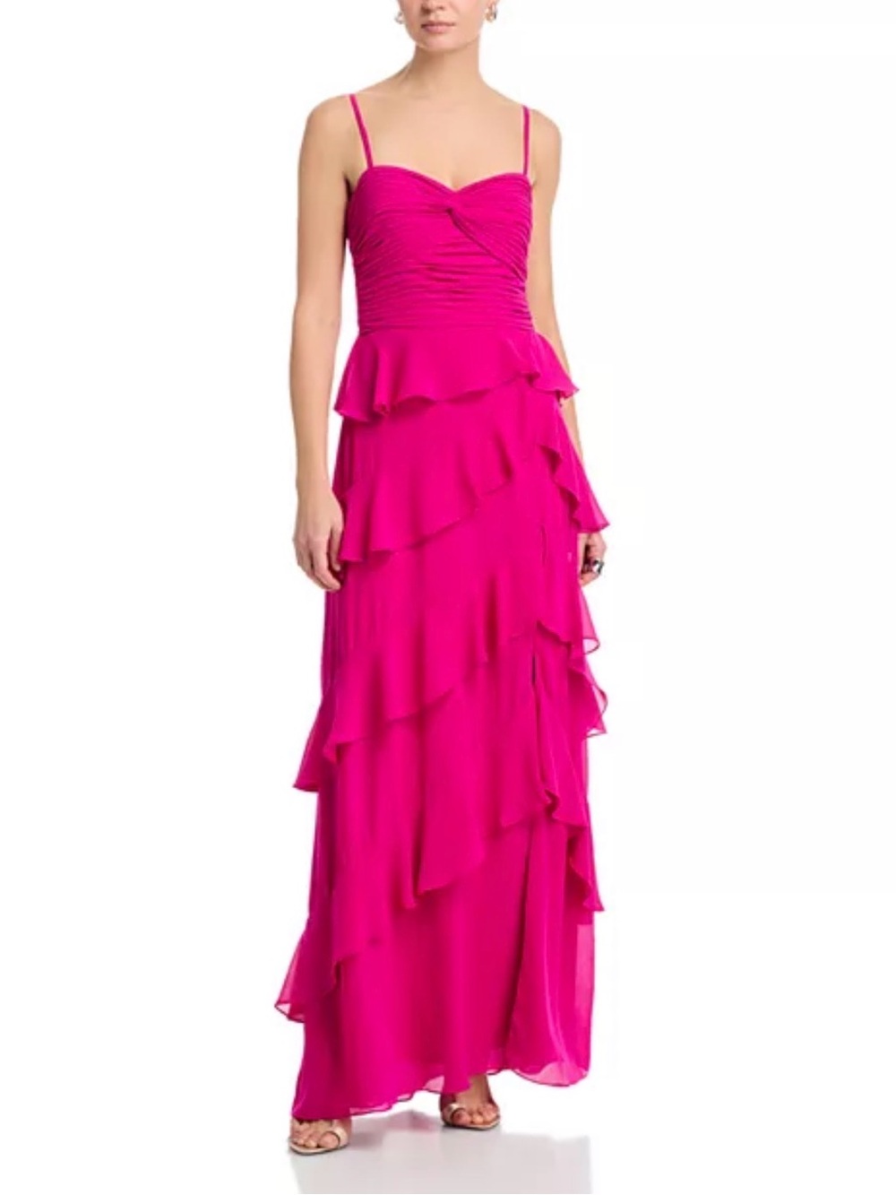 AQUA Formal Fuchsia Chiffon Tiered Ruffle Maxi Dress - Size 10